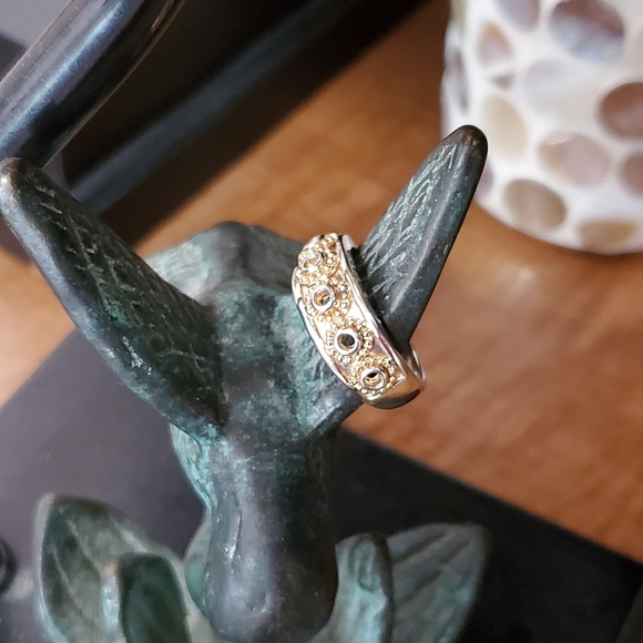 Sterling and 14K Yellow Gold Bead Open Circle Band Ring Michelle Albala - Picture 10 of 16